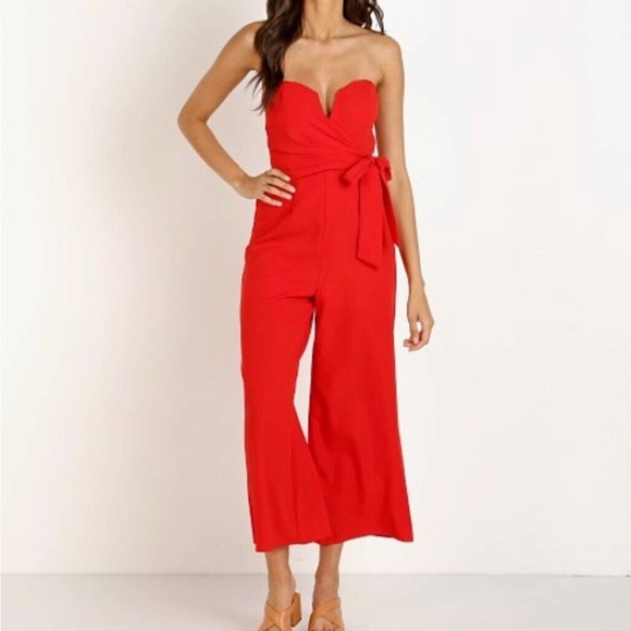 ASTR Zion Strapless Jumpsuit in Red - Picture 3 of 5